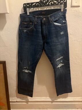 Ralph Lauren Dark Blue Distressed Slim-Straight Jeans